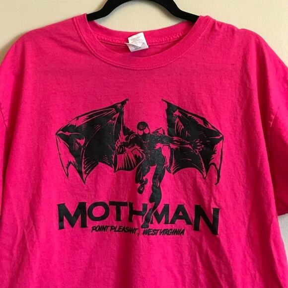 Gildan XL pink Mothman short sleeve t-shirt WV vintage casual folklore - Picture 2 of 7